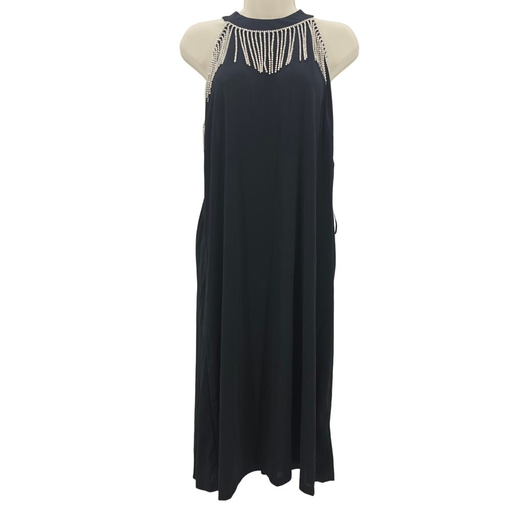 Michael Kors MMK Womans size 1X Rhinestone Fringe Bodycon Sheath Dress Black NEW